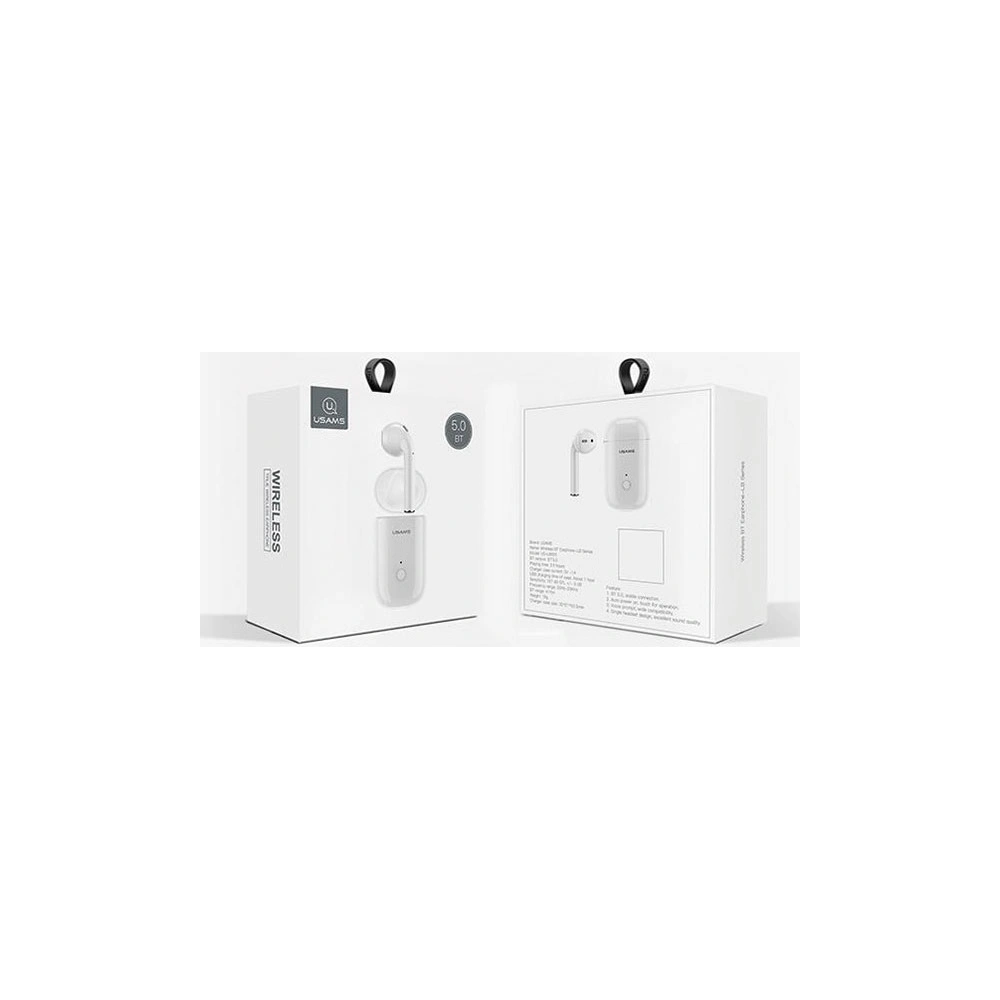 Hurtownia GSM - Sluchátko USAMS Bluetooth 5.0 LB Series + dokovací stanice bílá/white BHULB01 - USA655WHT - {ean13} - Hurt