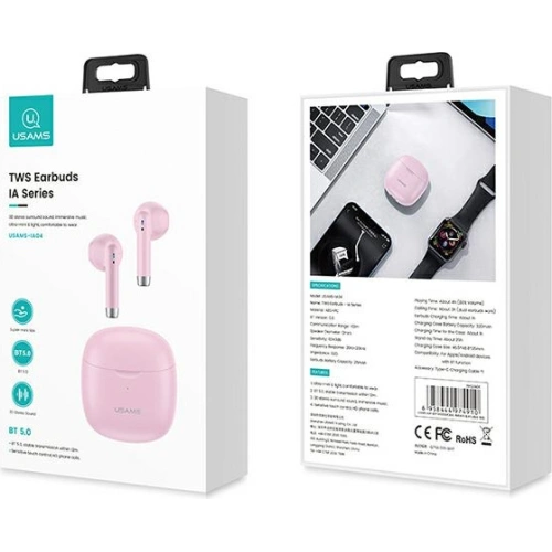 Słuchawki TWS USAMS IA series Bluetooth 5.0 różowy/pink BHUIA04