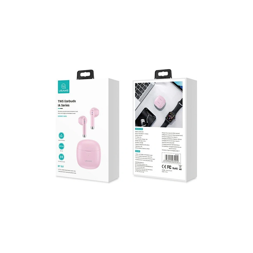 Wholesale USAMS Earphones Bluetooth 5.0 TWS IA series pink BHUIA04 - USA664PNK - {ean13} - Hurt