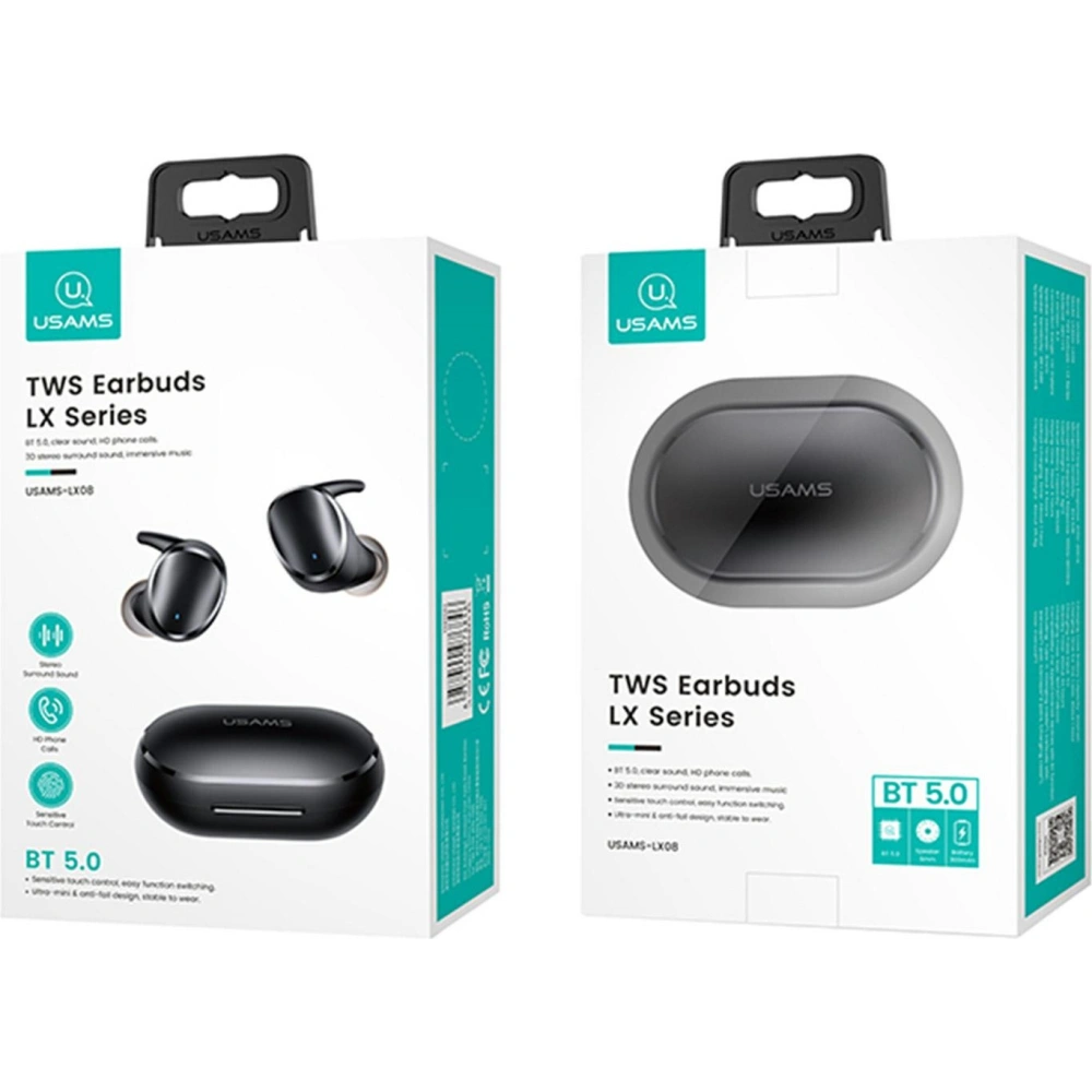 Hurtownia GSM - Sluchátka TWS USAMS LX Series Dual mic Bluetooth 5.0 černá/black BHULX01 - USA667BLK - {ean13} - Hurt