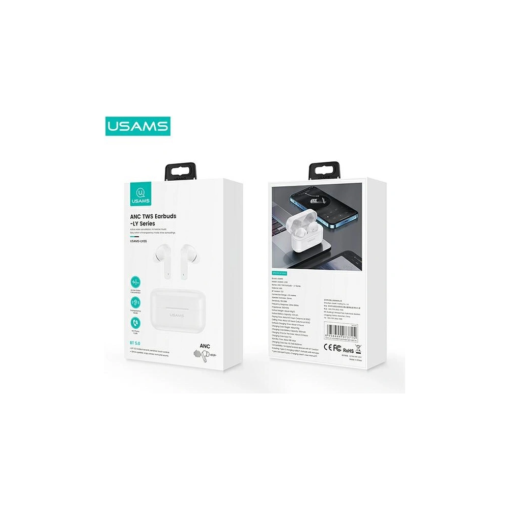 Wholesale USAMS Earphones Bluetooth 5.0 TWS LY series ANC white BHULY06 - USA668WHT - {ean13} - Hurt