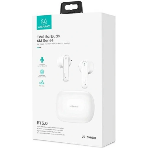 Słuchawki TWS USAMS SM series Bluetooth 5.0 biały/white BHUSM01