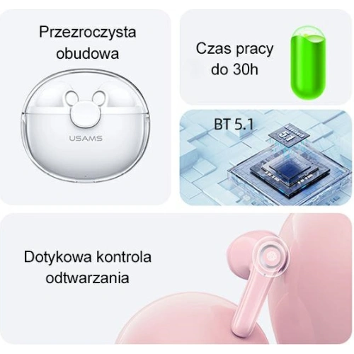 Słuchawki TWS USAMS BU series Bluetooth 5.1 różowy/pink BHUBU04