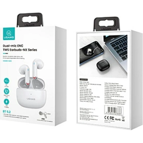 Słuchawki TWS USAMS NX10 Series Dual mic Bluetooth 5.2 biały/white BHUNX02