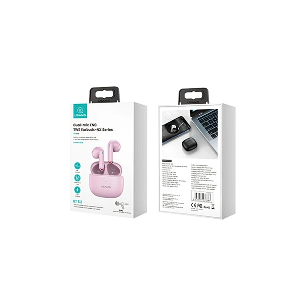 Wholesale USAMS Earphones Bluetooth 5.2 TWS NX10 Series Dual mic pink BHUNX03 - USA694PNK - {ean13} - Hurt