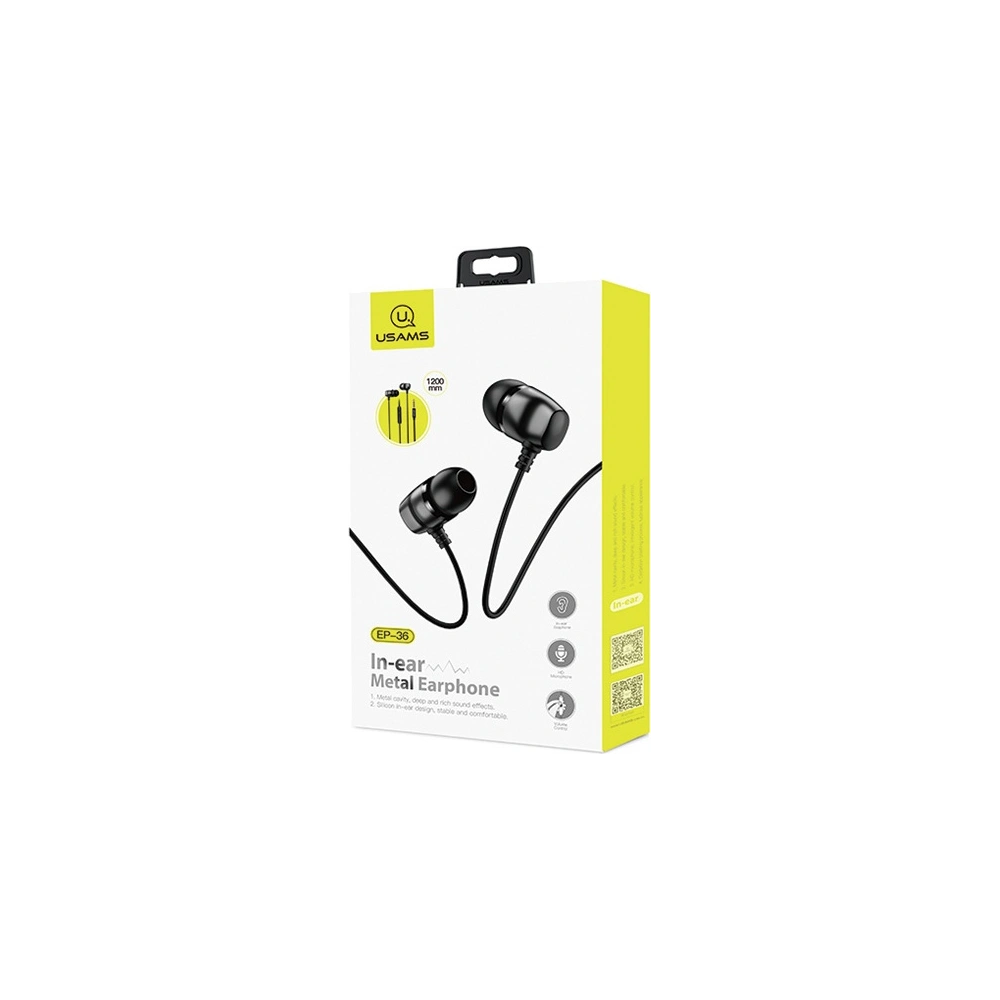Hurtownia GSM - Sluchátka stereo USAMS EP-36 3,5 mm černá/black HSEP3601 - USA710BLK - {ean13} - Hurt