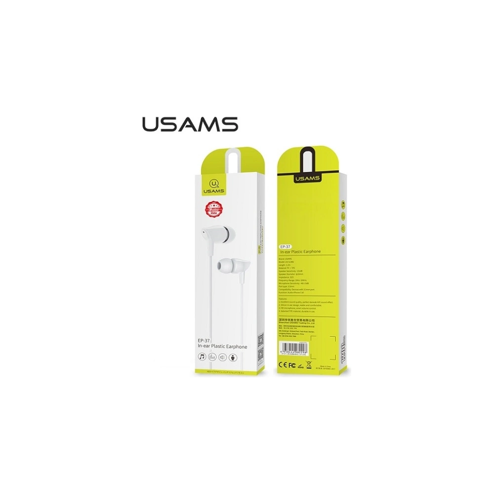 Hurtownia GSM - Stereo sluchátka USAMS EP-37 3,5 mm bílá/white HSEP3702 - USA712WHT - {ean13} - Hurt