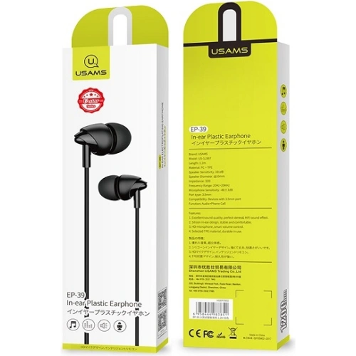 Słuchawki stereo USAMS EP-39 3,5 mm czarny/black HSEP3901