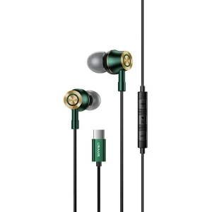 Wholesale USAMS Earphones stereo EP-43 metal USB-C dark green HSEP4302 - USA721GRN - {ean13} - Hurt
