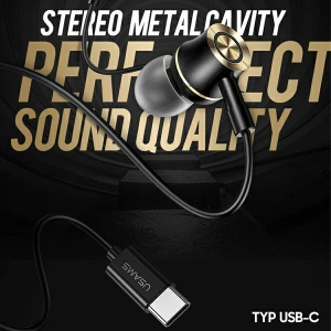 Wholesale USAMS Earphones stereo EP-43 metal USB-C dark green HSEP4302 - USA721GRN - {ean13} - Hurt