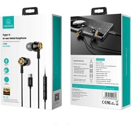 Słuchawki stereo USAMS EP-43 metal USB-C czarny/black HSEP4301