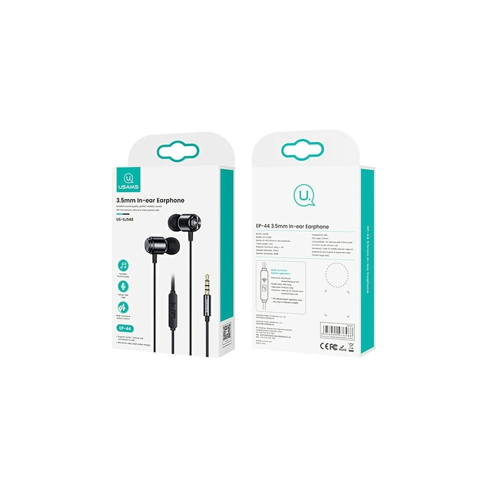 Hurtownia GSM - Słuchawki stereo USAMS EP-44 jack 3.5mm czarny/black HSEP4401 - USA723BLK - {ean13} - Hurt