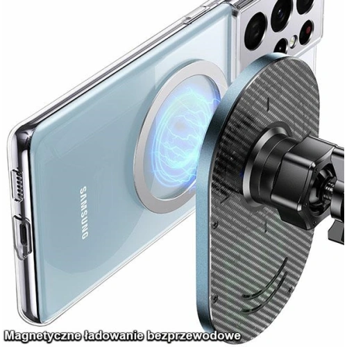 Uchwyt samochodowy z ładowaniem indukcyjnym USAMS Magnetic Car Wireless Charging 15W Air Vent szary/grey CD170DZ01