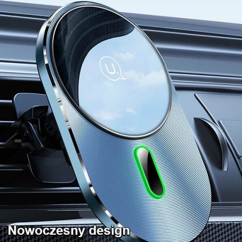 Uchwyt samochodowy z ładowaniem indukcyjnym USAMS Magnetic Car Wireless Charging 15W Air Vent szary/grey CD170DZ01