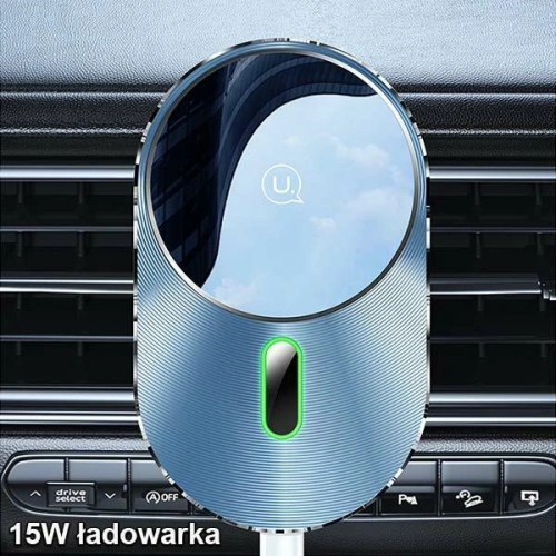 Uchwyt samochodowy z ładowaniem indukcyjnym USAMS Magnetic Car Wireless Charging 15W Air Vent szary/grey CD170DZ01