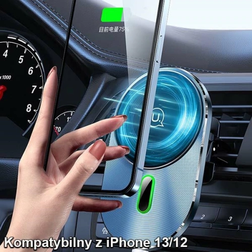 Uchwyt samochodowy z ładowaniem indukcyjnym USAMS Magnetic Car Wireless Charging 15W Air Vent szary/grey CD170DZ01