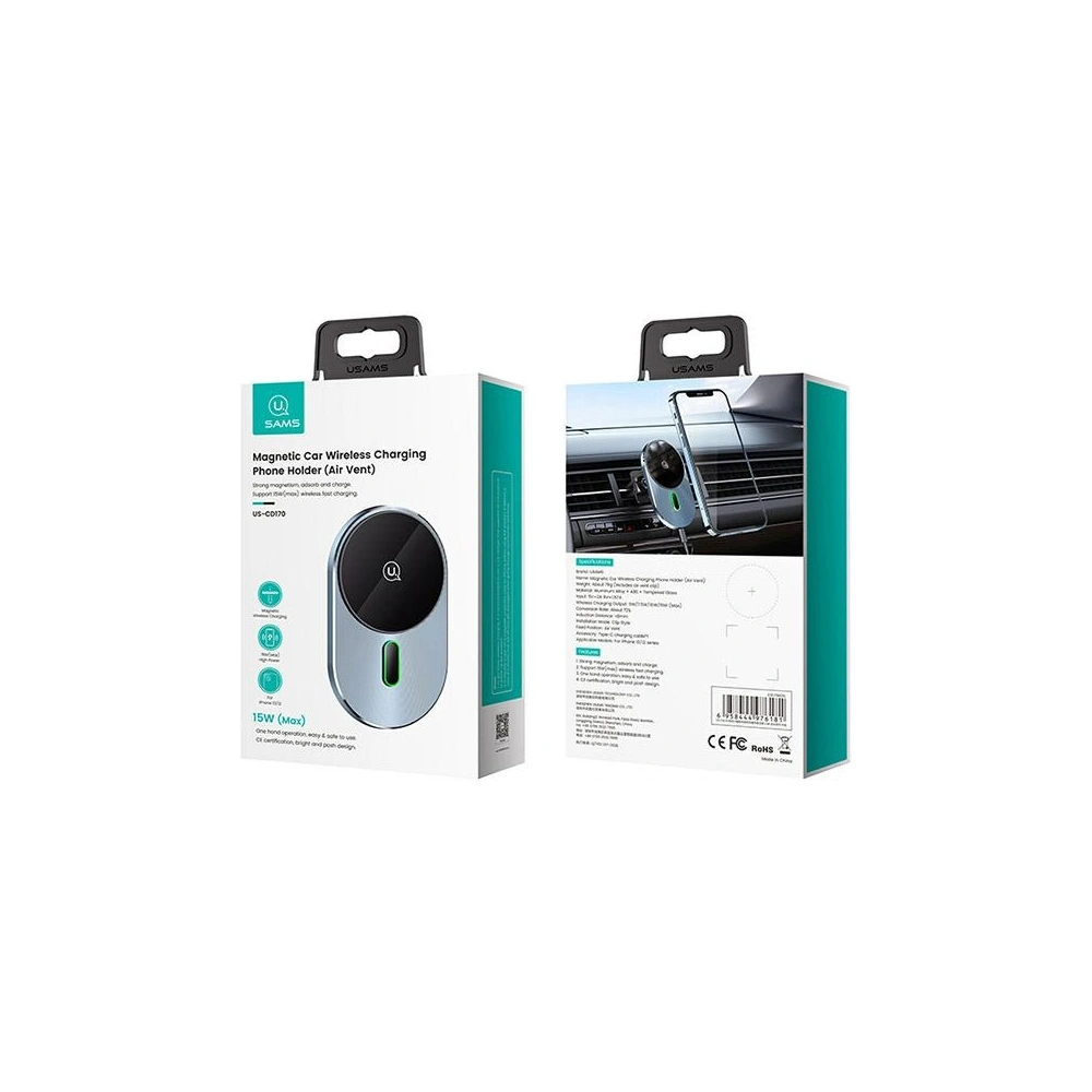 Wholesale USAMS Wireless Charger Car Mount Magnetic Car Wireless Charging 15W Air Vent grey CD170DZ01 (US-CD170) - USA750GRY - {ean13} - Hurt