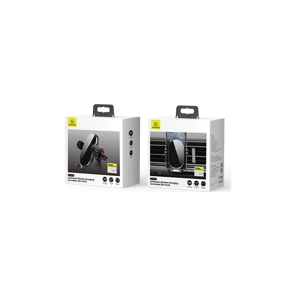 Hurtownia GSM - Uchwyt samochodowy z ładowaniem indukcyjnym USAMS US-CD132 15W Automatic Air Vent czarny/black CD132ZJ01 - USA756BLK - {ean13} - Hurt