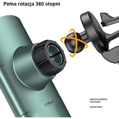 Uchwyt samochodowy z ładowaniem indukcyjnym USAMS US-CD133 10W Automatic Air Vent zielony/green Starod CD133ZJ02