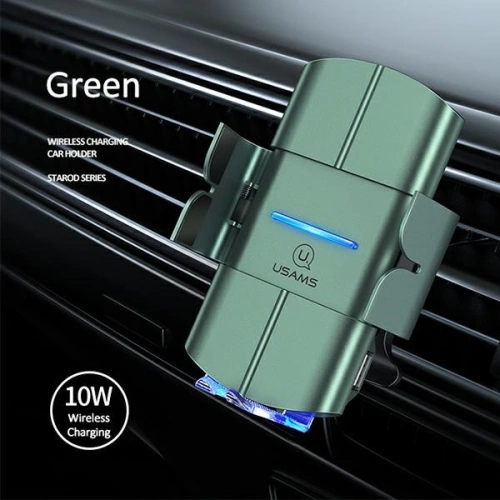 Uchwyt samochodowy z ładowaniem indukcyjnym USAMS US-CD133 10W Automatic Air Vent zielony/green Starod CD133ZJ02