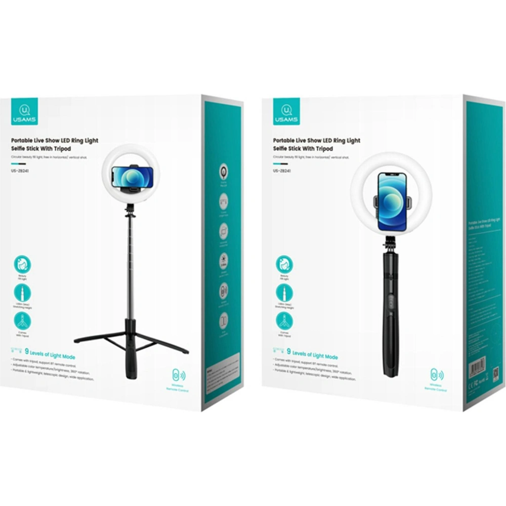 Hurtownia GSM - Stativ na telefon USAMS s LED lampou tripod černý/black ZB241ZJ01 - USA773BLK - {ean13} - Hurt