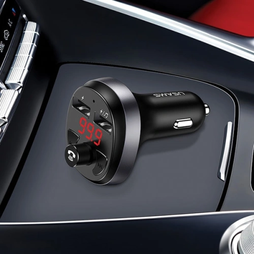 Transmiter FM USAMS C11, zestaw głośnomówiący, Bluetooth, MP3, 2xUSB 2,1A czarny/black CC62GC01