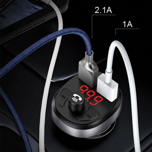 Transmiter FM USAMS C11, zestaw głośnomówiący, Bluetooth, MP3, 2xUSB 2,1A czarny/black CC62GC01