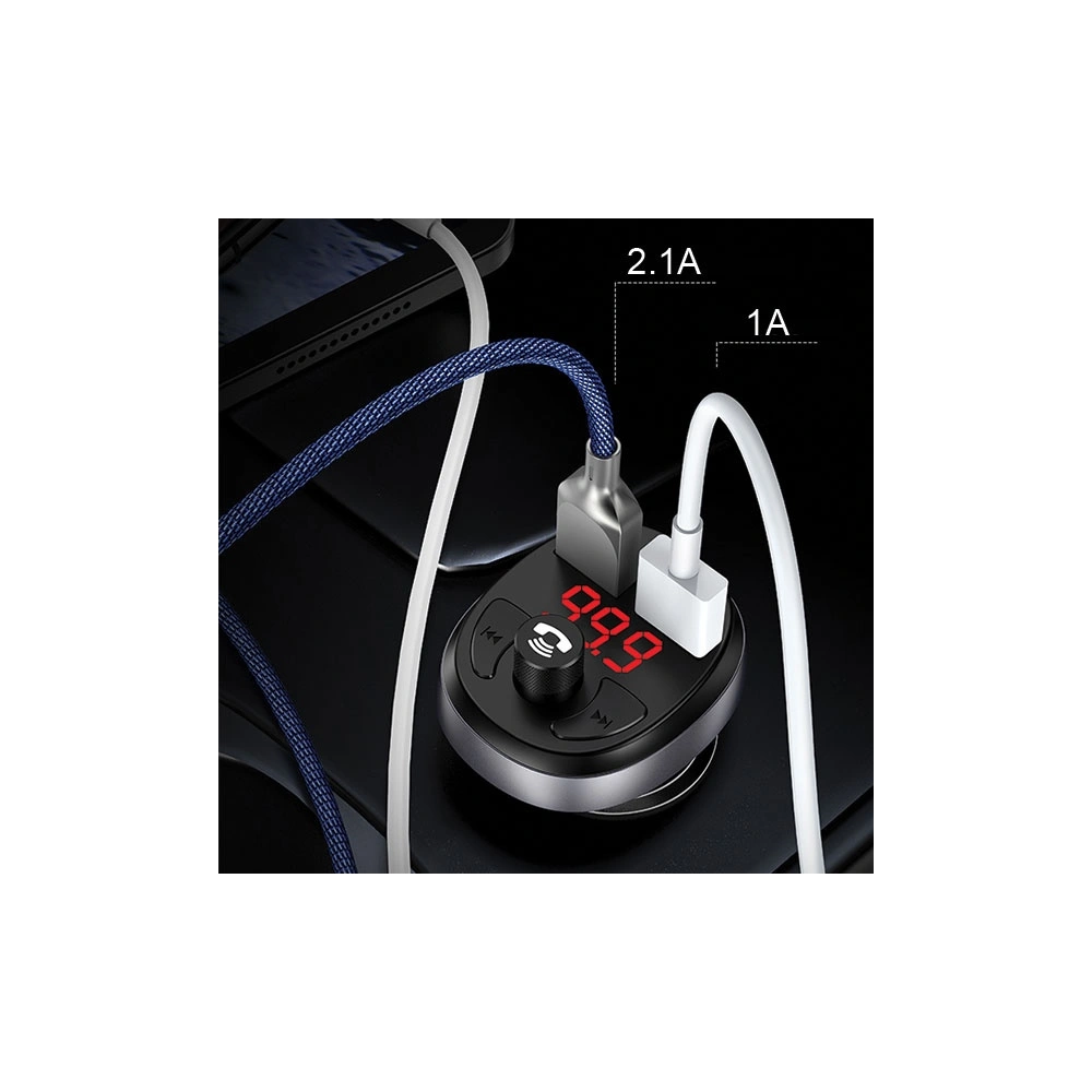 Hurtownia GSM - Transmiter FM USAMS C11, zestaw głośnomówiący, Bluetooth, MP3, 2xUSB 2,1A czarny/black CC62GC01 - USA784BLK - {ean13} - Hurt