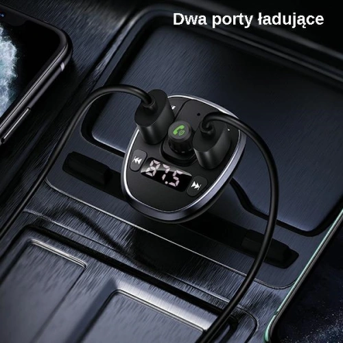 Transmiter FM USAMS C21, zestaw głośnomówiący, Bluetooth 5.0, MP3, 2xUSB 3,4A czarny/black CC115GC01