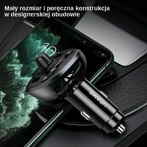 Transmiter FM USAMS C21, zestaw głośnomówiący, Bluetooth 5.0, MP3, 2xUSB 3,4A czarny/black CC115GC01
