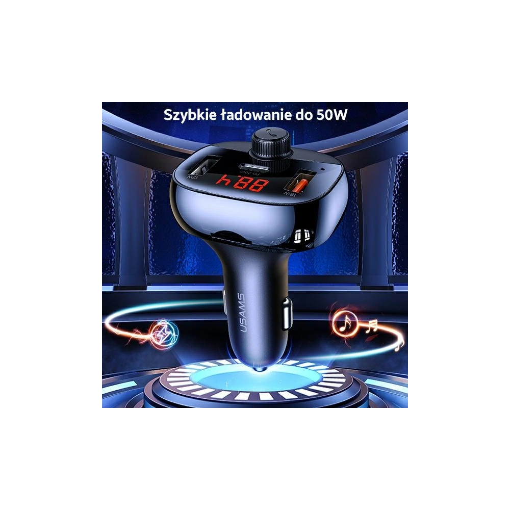 Hurtownia GSM - FM transmitter USAMS C25 50W, hands-free kit, Bluetooth, MP3, 2xUSB / USB-C černý/black CC143TC01 - USA786BLK - {ean13} - Hurt