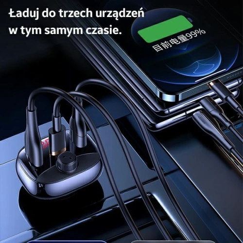 Transmiter FM USAMS C25 50W, zestaw głośnomówiący, Bluetooth, MP3, 2xUSB / USB-C czarny/black CC143TC01