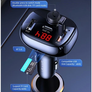 Hurtownia GSM - Transmiter FM USAMS C25 50W, zestaw głośnomówiący, Bluetooth, MP3, 2xUSB / USB-C czarny/black CC143TC01 - USA786BLK - {ean13} - Hurt