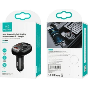 Hurtownia GSM - FM transmitter USAMS C25 50W, hands-free kit, Bluetooth, MP3, 2xUSB / USB-C černý/black CC143TC01 - USA786BLK - {ean13} - Hurt