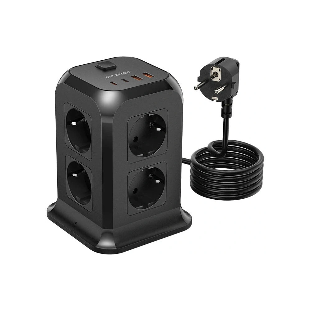Hurtownia GSM - Síťová nabíječka se 8 AC zásuvkami, 2x USB, 2x USB-C Blitzwolf BW-PC3 (černá) - BLZ494 - {ean13} - Hurt