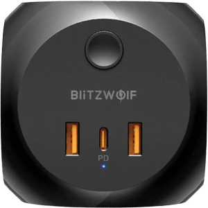 Hurtownia GSM - Ładowarka sieciowa z 3 gniazdami AC, 2x USB, 1x USB-C Blitzwolf BW-PC1 (czarna) - BLZ495 - {ean13} - Hurt