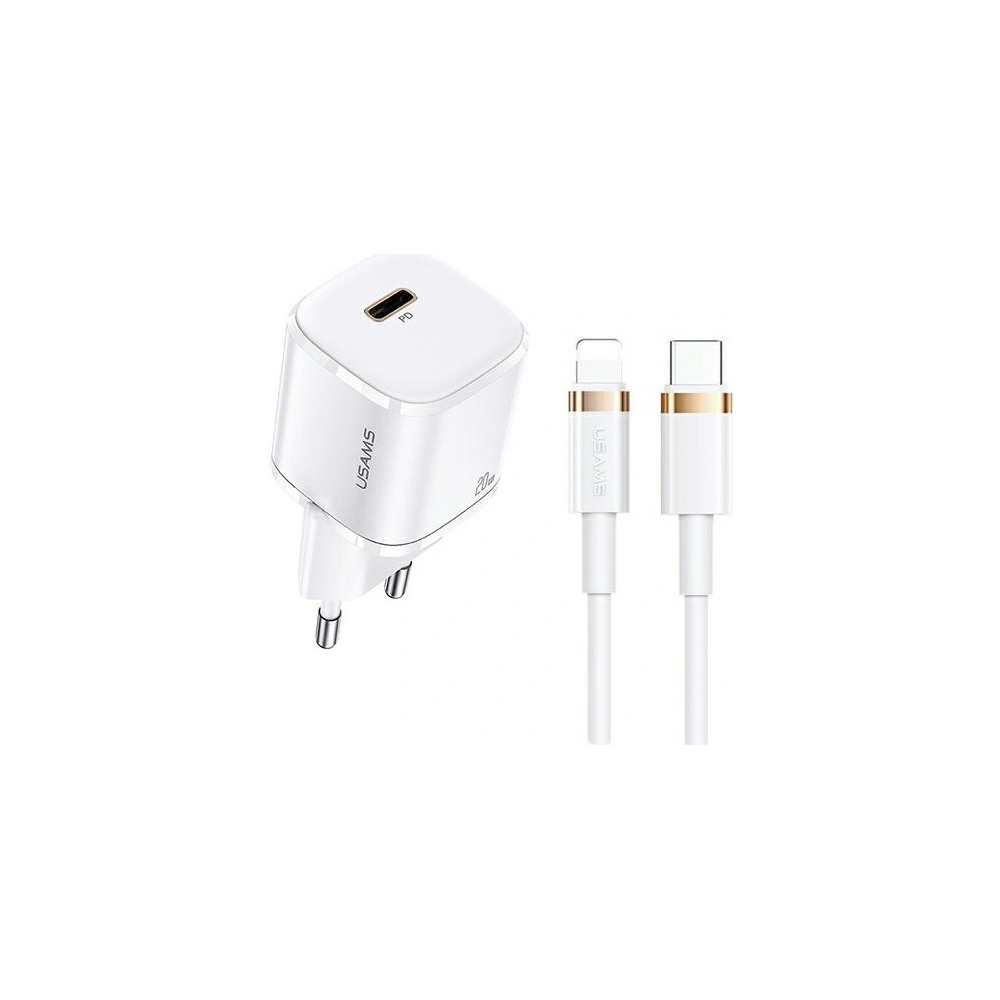 Wholesale USAMS Wall Charger 1xUSB-C T36 mini 20W + cable USB-C-Lightning white PD3.0 Fast Charging XFKXLOGTL02 (US-CC124+US-SJ484) - USA528WHT - {ean13} - Hurt
