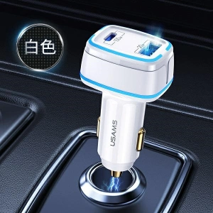 Ładowarka samochodowa USAMS C24 1xUSB+1xUSB-C 120W Fast Charge biały/white CC142TC02