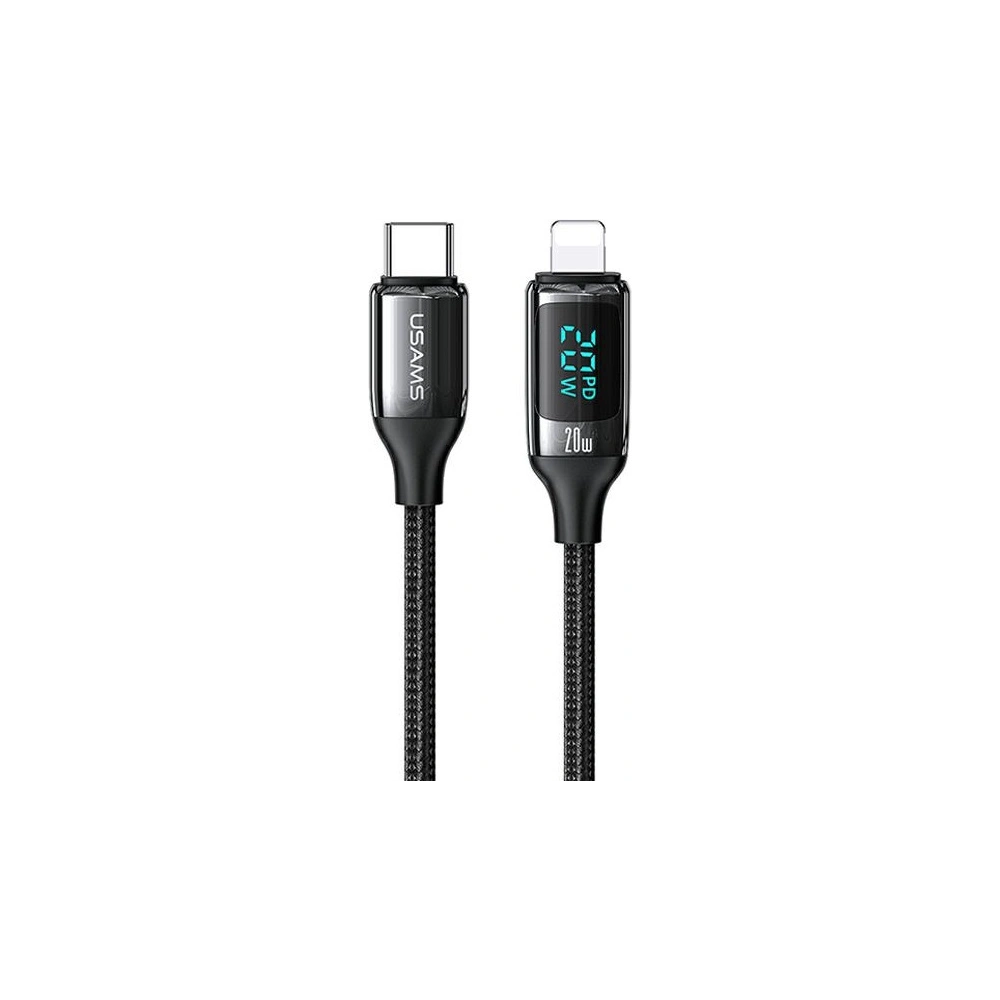 Hurtownia GSM - Kabel pleciony USAMS U78 USB-C na Lightning LED 1.2m 20W PD Fast Charge czarny/black SJ545USB01 - USA338BLK - {ean13} - Hurt