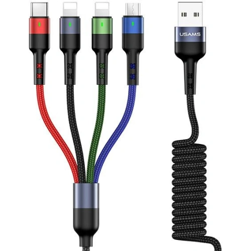 Kabel pleciony USAMS U26 4w1 1.5m 2A Fast Charge Springs (2xlightning/microUSB/USB-C) SJ349USB01