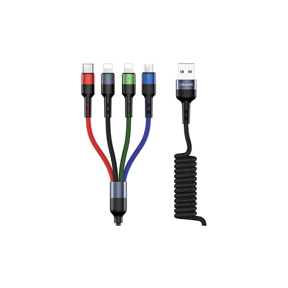 Hurtownia GSM - Kabel pleciony USAMS U26 4w1 1.5m 2A Fast Charge Springs (2xlightning/microUSB/USB-C) SJ349USB01 - USA269 - {ean13} - Hurt