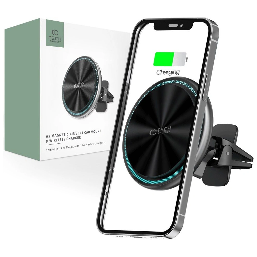 Hurtownia GSM - Upevnění do auta Tech-Protect A2 Magnetic MagSafe Vent Car Mount Wireless Charger 15W Černé - THP1300 - {ean13} - Hurt