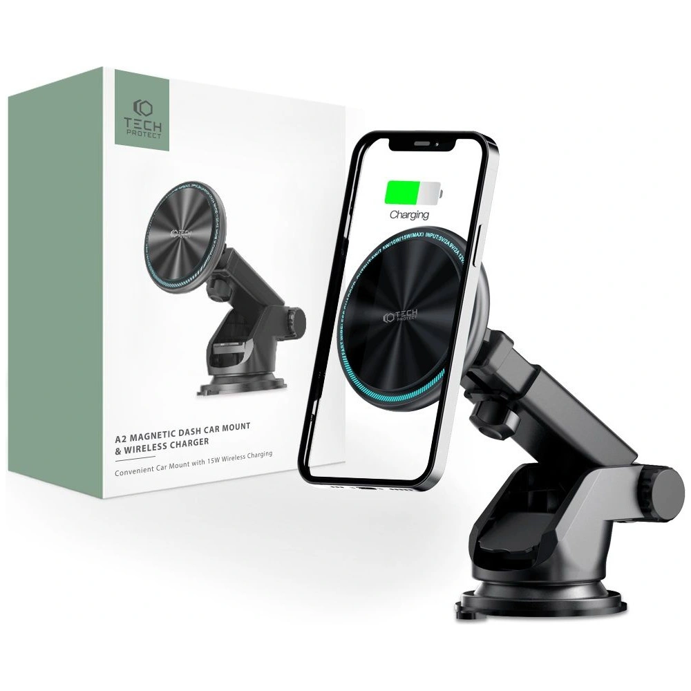 Hurtownia GSM - Upevnění do auta Tech-Protect A2 Magnetic MagSafe Dash Car Mount Wireless Charger 15W Černá - THP1301 - {ean13} - Hurt