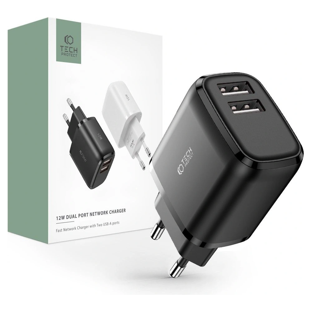 Hurtownia GSM - Ładowarka sieciowa Tech-Protect C12W 2-port Network Charger 2.4A Black - THP1318 - {ean13} - Hurt