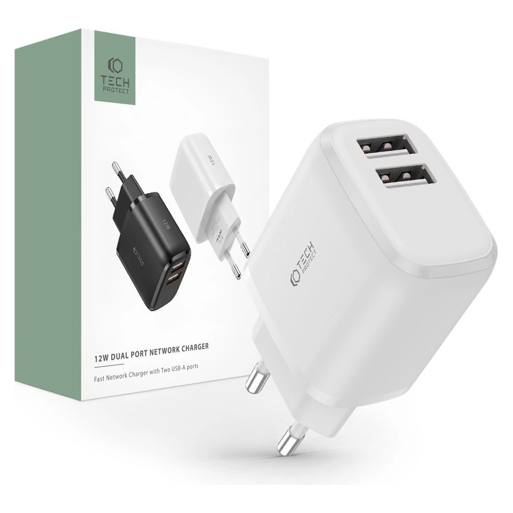 Hurtownia GSM - Ładowarka sieciowa Tech-Protect C12W 2-port Network Charger 2.4A White - THP1319 - {ean13} - Hurt