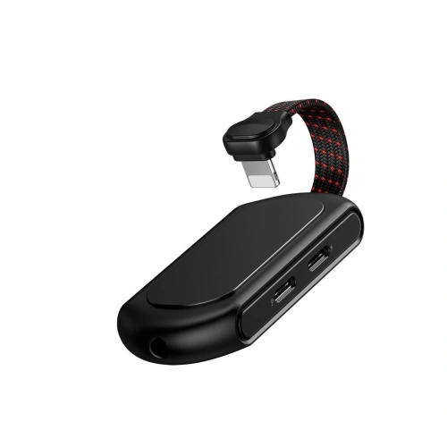 [OUTLET] Adapter audio Baseus GAMO L47 Lightning do Mini Jack 3.5mm i 2x Lightning, RGB, 18W, DAC (czarny)