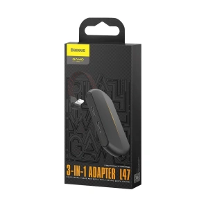 Hurtownia GSM - [OUTLET] Audio adapter Baseus GAMO L47 Lightning Mini Jack 3.5mm és 2x Lightning, RGB, 18W, DAC (fekete) - OT-314 - {ean13} - Hurt