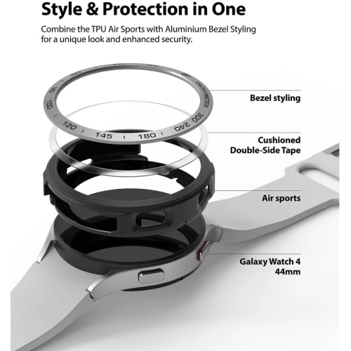 Nakładka Ringke Bezel Styling 44-10 + etui Ringke Air Sports Samsung Galaxy Watch 4 44mm Black/Silver