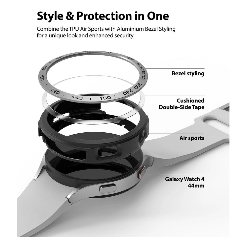 Wholesale Ringke Bezel Styling 44-10 + Ringke Air Sports Case Samsung Galaxy Watch 4 44mm Black/Silver - RGK1655 - {ean13} - Hurt