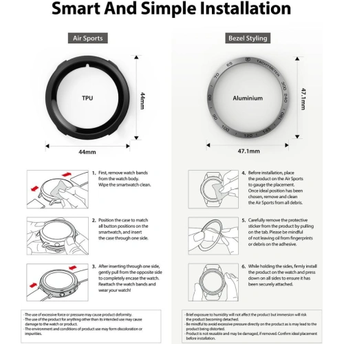 Nakładka Ringke Bezel Styling 44-10 + etui Ringke Air Sports Samsung Galaxy Watch 4 44mm Black/Silver
